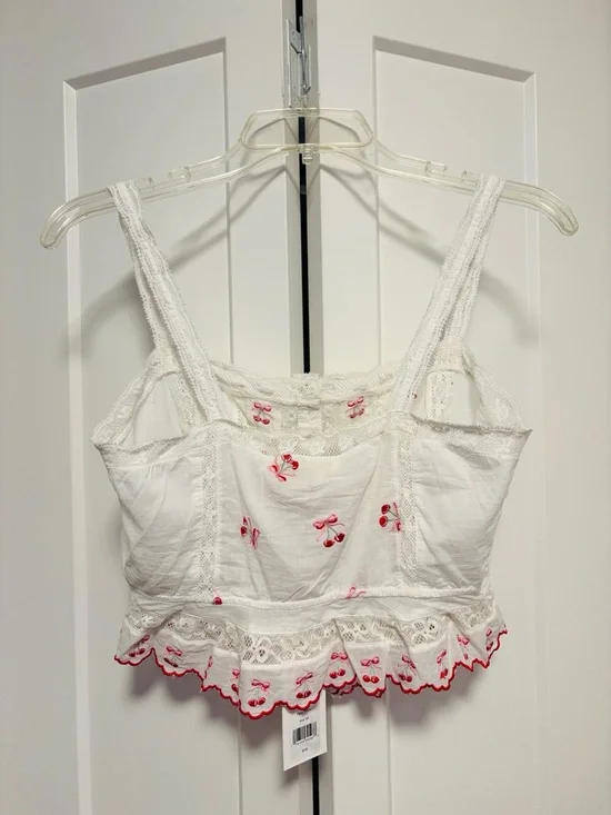 NWT [LoveShackFancy] Vietta Embroidered Cherry Lace Crop Top White Women’s XS - Picture 9 of 14